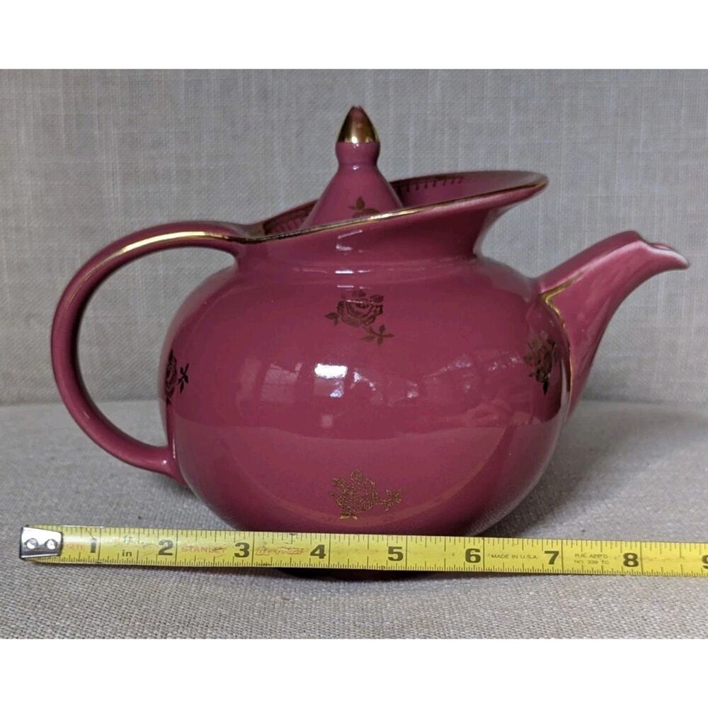 Vintage Hall China 0694 6 cup Teapot Mauve Rose Pink With Gold Trim/Flowers - Picture 15 of 16